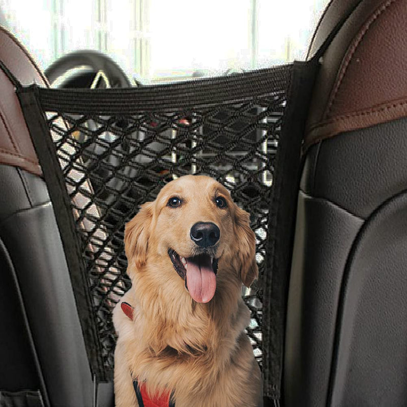 FEimaX Dog Car Net Barrier Pet Barriers Between Seats with Auto Safety Mesh Organizer, Storage Bag Universal for Cars, SUVs, Trucks, Safe Drive with Baby Pets 2 Layer 11 X 10.6 IN - PawsPlanet Australia