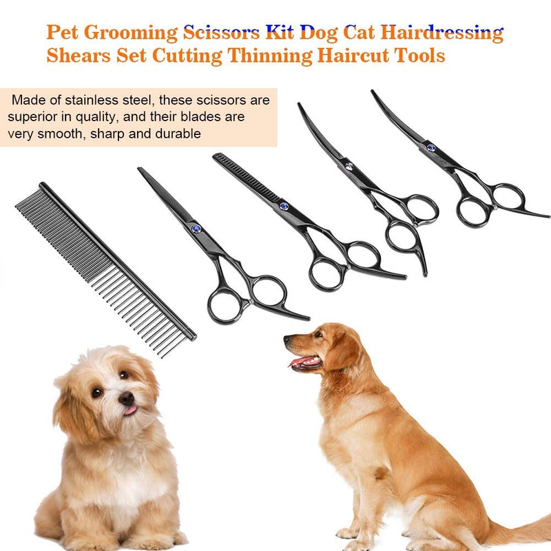 Oumefar 7 in 1 Stainless Steel Pet Grooming Scissors Kit Cat Hairdressing Shears Haircut Tools for Pet Cutting Thinning - PawsPlanet Australia