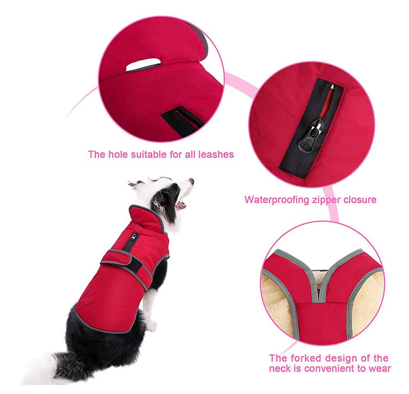 Reflective Waterproof Windproof Dog Coat Cold Weather Warm Dog Jacket Reversible Stormguard Design Winter Dog Vest for Small Medium Large Dogs - Red - XL - PawsPlanet Australia