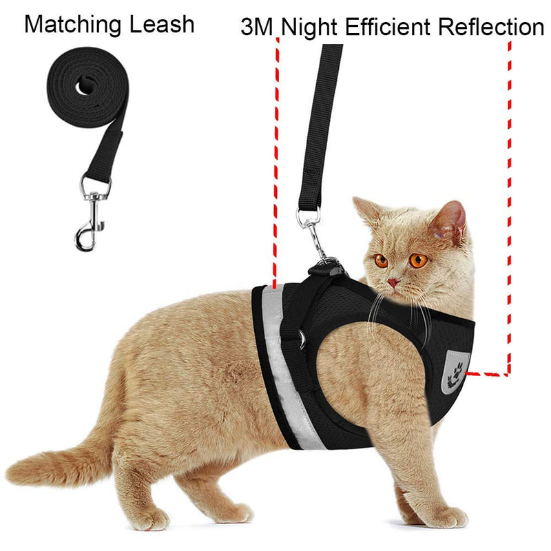 Dog and Cat Universal Harness with Leash set , Escape Proof Cat Harnesses - Adjustable Reflective Soft Mesh Corduroy Dog Harnesses - Best Pet Supplies XS (Chest: 8" - 9") Black - PawsPlanet Australia