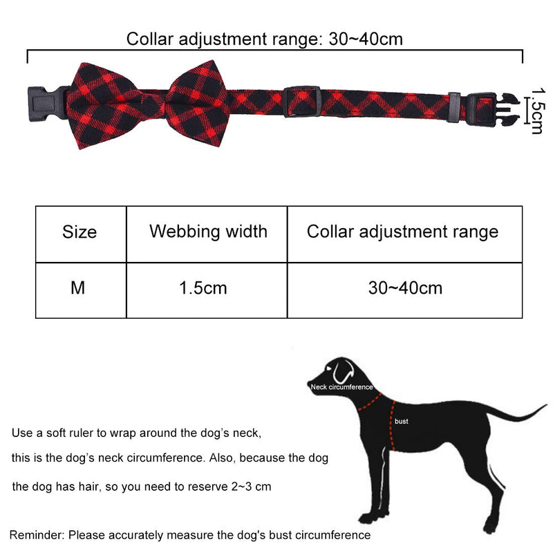 Extra Small Puppy Collar YUESNE 2PCS Dog Bow Tie with Detachable Bow tie Dog Collar Dog Plaid Bow Tie Collar Buckle Outdoor Adventure Training Comfortable Pet Collars Adjustable(M, Red,Black) - PawsPlanet Australia