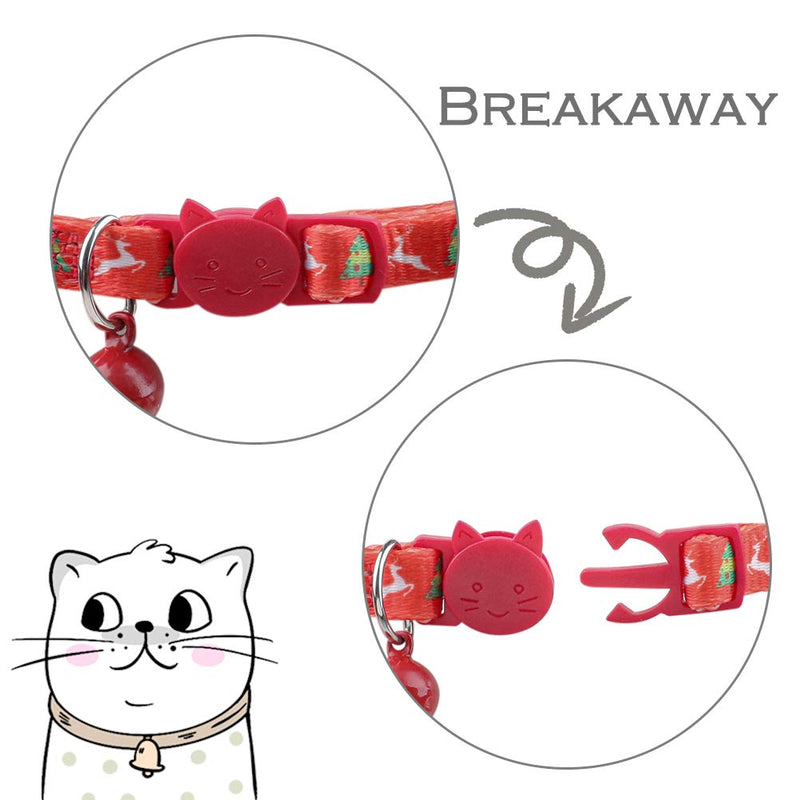 [Australia] - EXPAWLORER 6 PCS Breakaway Cat Collar with Bell Safety Adjustable Kitten Collars Red and Green 