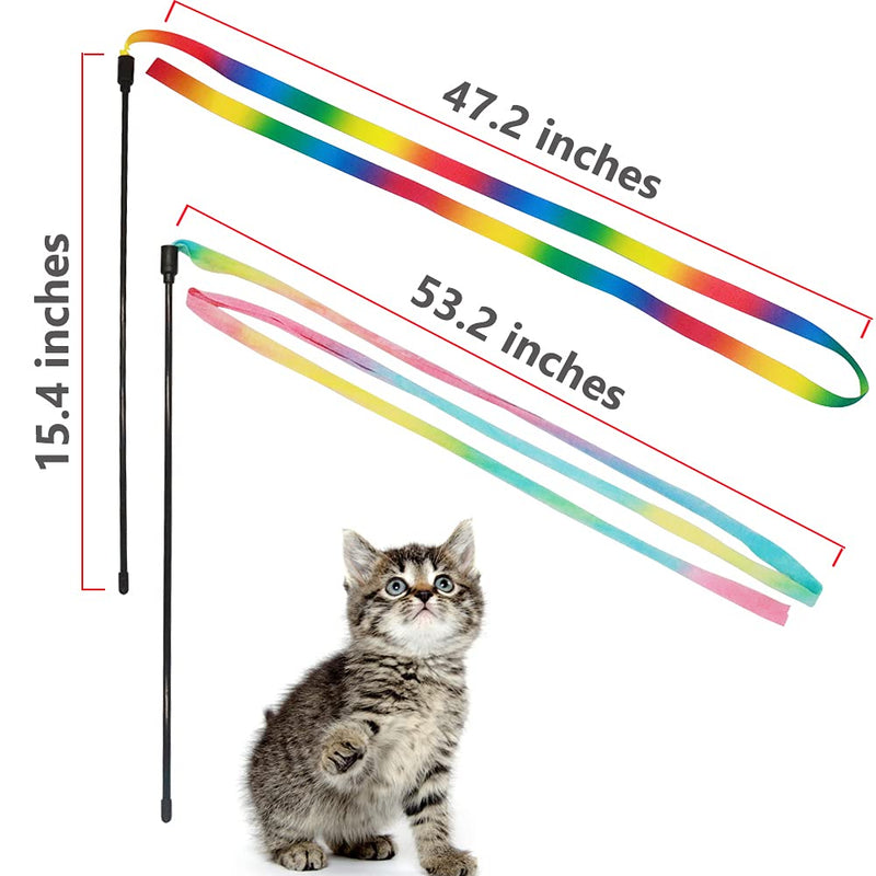 Interactive Cat Rainbow Wand Toys, Interactive Cat Teaser Wand String, Colorful Ribbon Charmer for Kittens - 2 PCS - PawsPlanet Australia