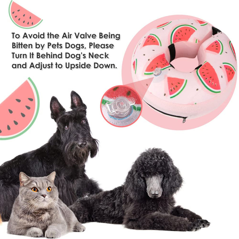 SlowTon Inflatable Dog Cone Collar After Surgery, Soft Adjustable Dog Neck Donut Collar for Small Medium Large Dogs Cats, Pet Recovery Cone E-Collar for Anti-Bite Lick Wound Healing (Watermelon M+) Watermelon Medium+ - PawsPlanet Australia