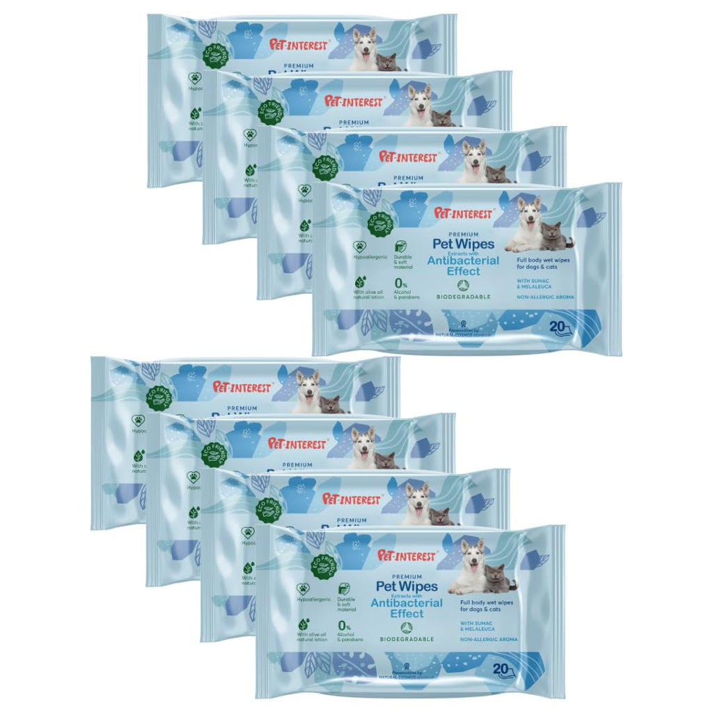 BIODEGRADABLE ANTIBACTERIAL WIPES (20pcs) Keep your pets clean -Pack of 8 (8 x 120 g) Free Cleaning Wipes for Puppies and Kittens -Perfect for Paws, Ears and Butts -Natural Wipes - PawsPlanet Australia