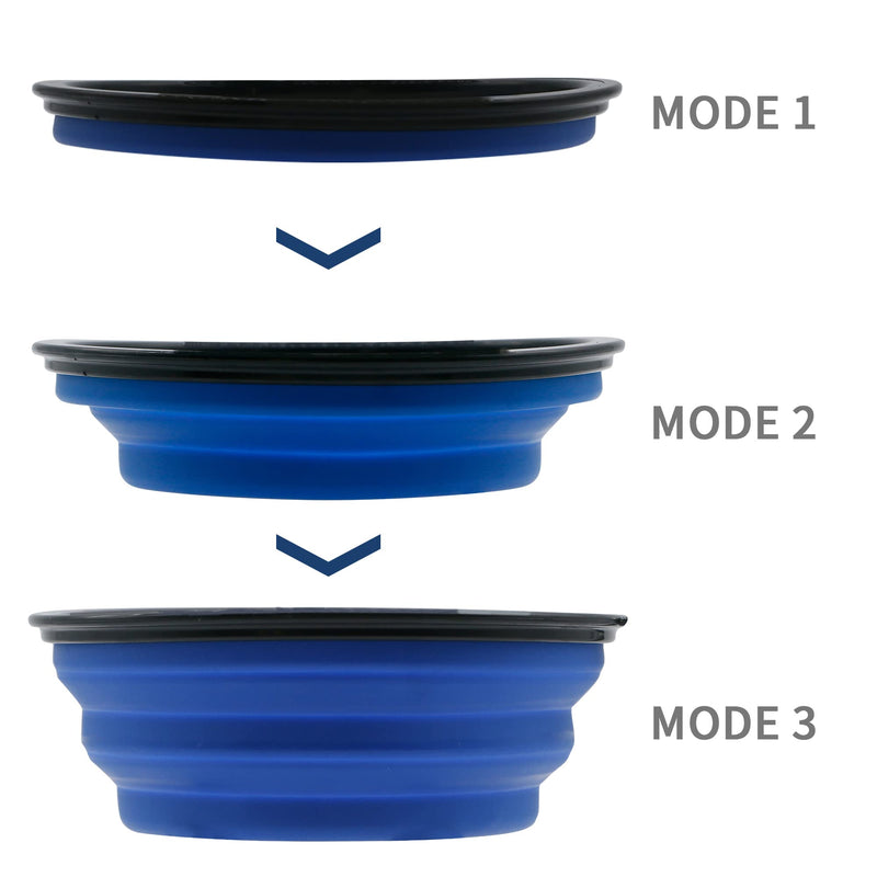 Sunlotus 2 Pack 650ml Collapsible Dog Bowl Portable Feeder for Dog Pet Food Water Bowl for Dog and Cat Extendable Pet Feeding Silicone Bowl with Hook (Blue+Black) 650 Millilitres Blue+Black - PawsPlanet Australia