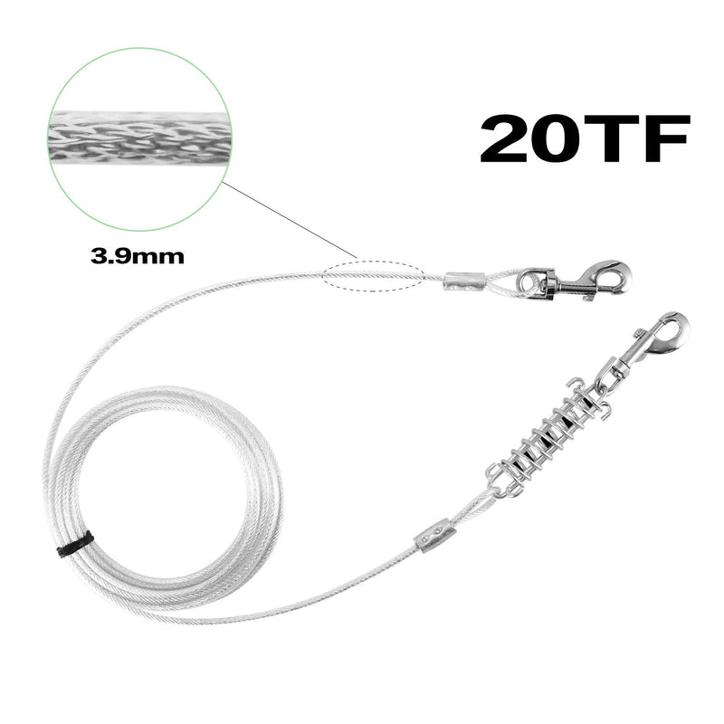 [Australia] - Dog Runner Tie Out Cable,Dog Run Leash with Shock Absorbing Spring,Durable and Lightweight Swivel Hook for Yard and Camping,Rust-Proof Pet Runner Leash for Medium to Large Dogs Up to 250lbs 60lbs/20ft 