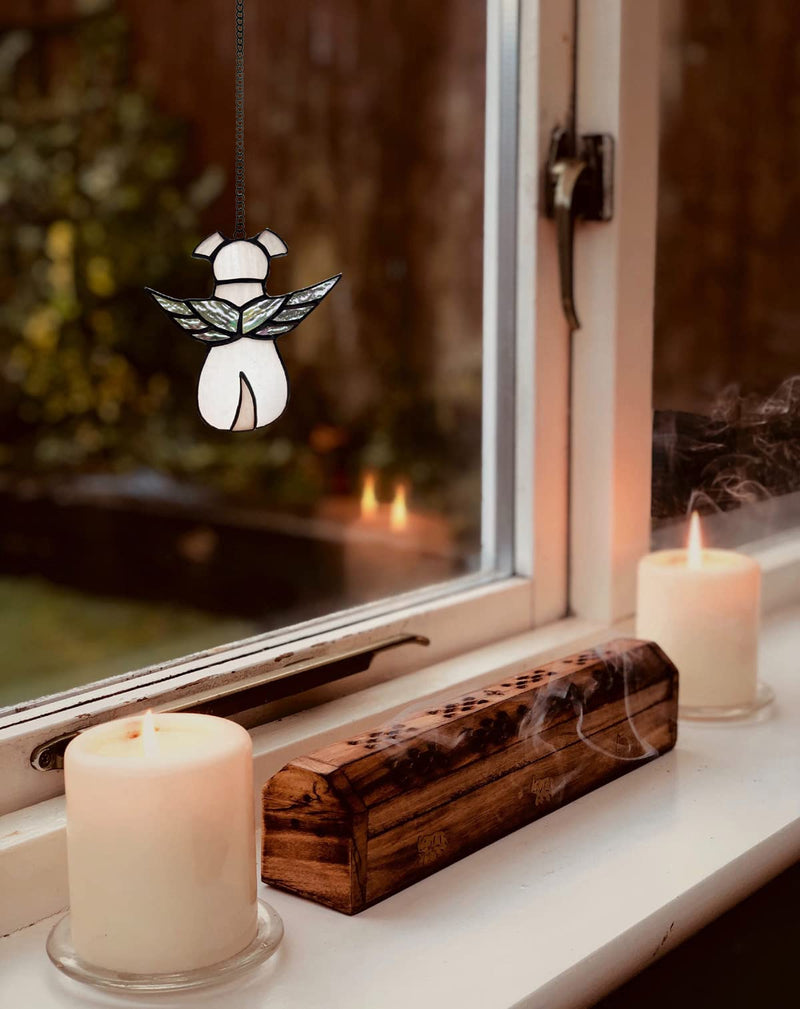 ZUAJITER Angel Dog Memorial Gifts for Loss of Dog Sympathy Gift, Passing Away Remembrance Memory Ornaments for Dog Lovers, Stained Glass Pet Bereavement Window Hanging with Moon - PawsPlanet Australia