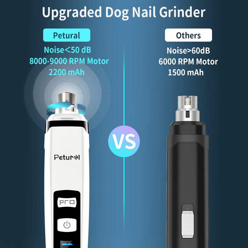 Petural Dog Nail Grinder Low Noise Pet Nail Grinder Adjustable 2-Speed Dog Nail Trimmer - Rechargeable Painless Paws Smoothing, Trimming Tool & Nail Grinder for Cats, Large, Medium & Small Dogs White - PawsPlanet Australia