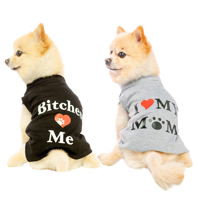 Dog T Shirts Pet Summer Vests I Love My Mom Dog Clothes with Fashion Printing 2 Pack Small - PawsPlanet Australia