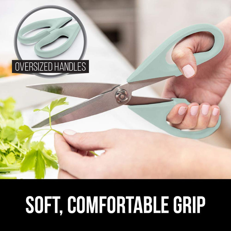 Gorilla Grip Premium Kitchen Shears, Rust Resistant Stainless Steel Sharp Blades, Soft Comfortable Handle, Includes Blade Cover, Multi Use Scissors Cutting Tool, Cut Chicken, Meat, Herbs, Mint 1 - PawsPlanet Australia