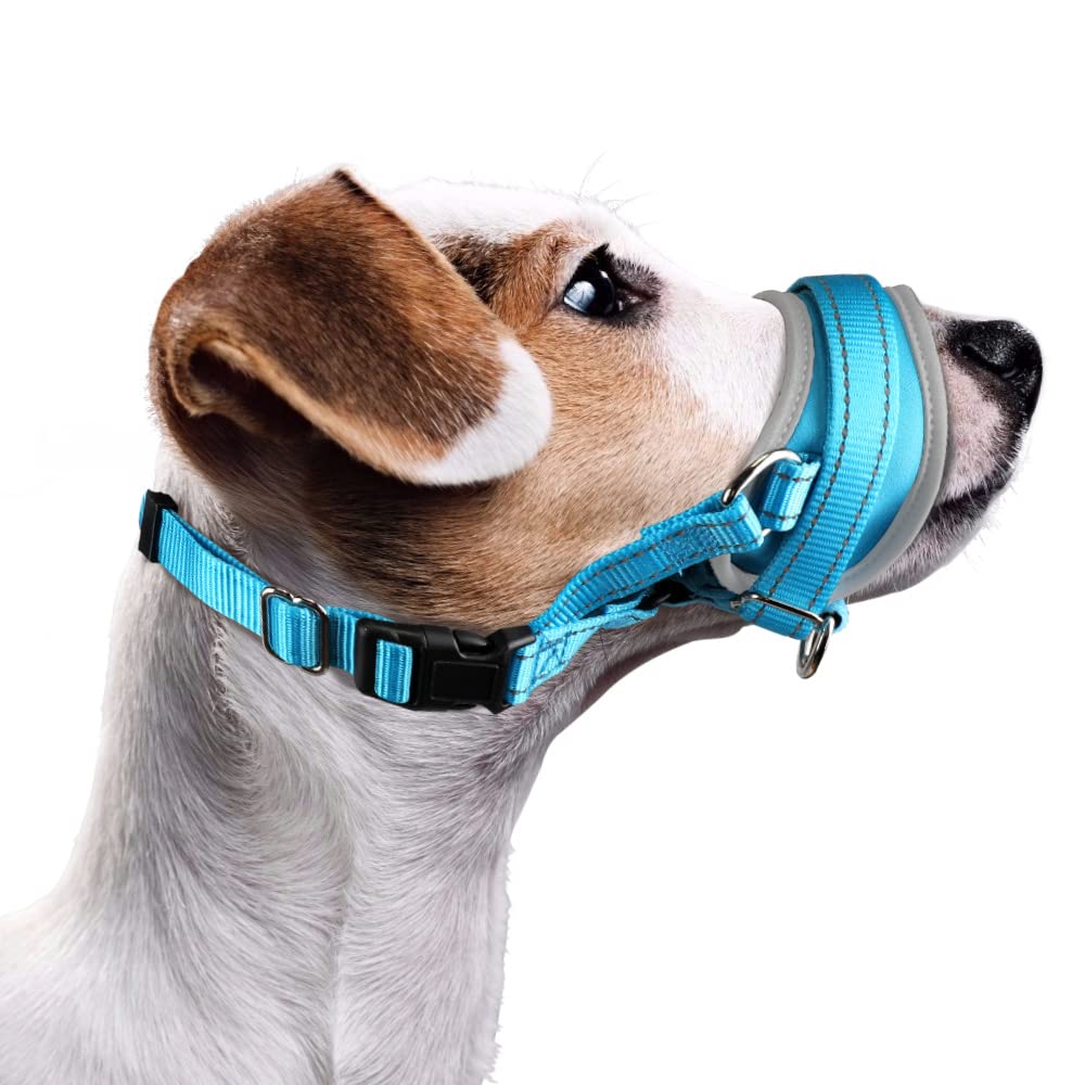 Nasjac Dog Muzzle, Soft Muzzle Medium Dogs to Prevent Biting Anti-Barking Stop Chewing Food Adjustable Dog Mouth Guard, Durable Small Large Dog Muzzles L Blue - PawsPlanet Australia
