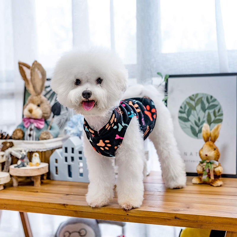 [Australia] - Small Dog Winter Coat - Windproof Puppy Polar Fleece Hoodie Pet Warm Lightweight Coat with Cute Paw Bone Design for Small Medium Doggie Cat S Black 