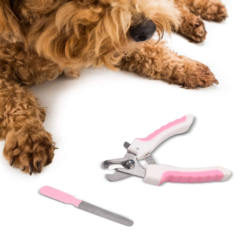 Reastar Pet Nail Clipper Animal Claws Scissor & Free Nail File, with Safety Lock and Protective Guard to Avoid Over Cutting - Suitable for Dogs Cats Birds (White and Pink) - PawsPlanet Australia