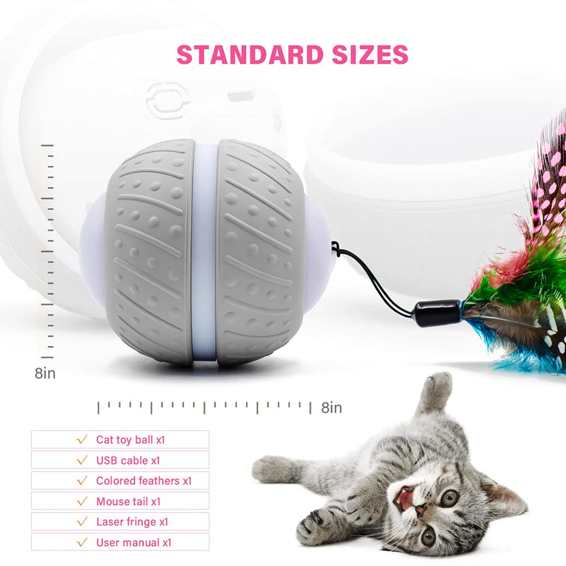 CooWay Interactive Robotic Cat Toys Ball for Indoor Cats 360 Degree Automatic Steering USB Rechargeable Multiple LED Lights Rubber Shell Low Noise with Feather/Bells Exercise Cat Toys for Cats Ball with Feather - PawsPlanet Australia