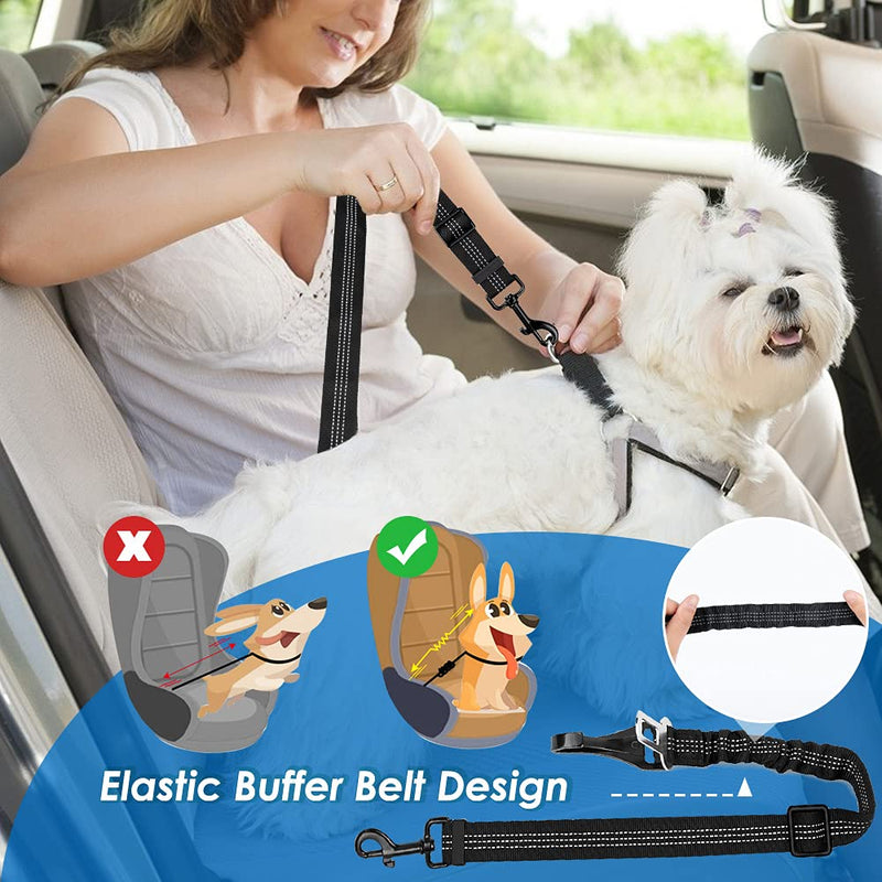 Lukovee Dog Seatbelt Leash for Cars, 2 Pack Pet Safety Car Seat Belt with Adjustable Buckle & Reflective Bungee, Connect Dog Harness in Vehicle Car Dogs Restraint Travel Daily Use Black ( Standard + Headrest ) - PawsPlanet Australia