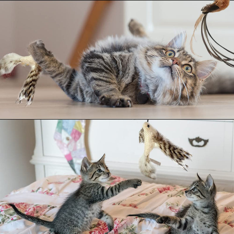ZDQC Cat bell wand, cat fishing rod suction cup, cat fishing rod with feathers and bells, cat bell magic wand, interactive cat toy feathers (bird lifelike + strong suction cup) C - PawsPlanet Australia