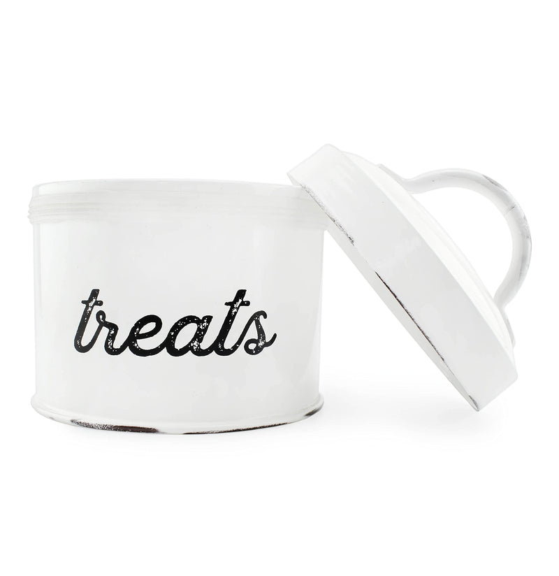 AuldHome Enamelware Cat Treat Container, Small White Rustic Pet Treats Jar - PawsPlanet Australia