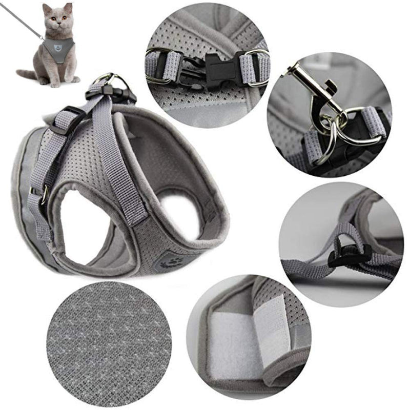 Anlitent Soft Mesh No Pull Cat Harness and Lead Set for Walking, Escape Proof Kitten Vest Harnesses for Small Animals Rabbit/Mouse/Cats, Cool Cat Collar XS X-Small Grey - PawsPlanet Australia