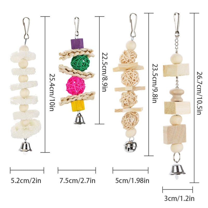 Locisne 7 Pack Bird Parrots Cage Toys Wood Hanging Bell Swing Shredding Chewing Perches Parrot Toy Parrot Bite Toy for Budgie Parakeet Cockatiel Macaw - PawsPlanet Australia