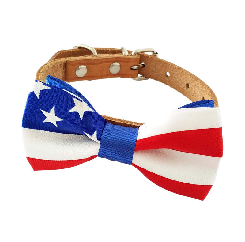 [Australia] - PET SHOW 2pcs/Pack Small Dogs Bowties US Flag Patriotic Bow Ties for Independence Day June 14 Flag Day Holiday Party Grooming Accessories A With elastic bands 