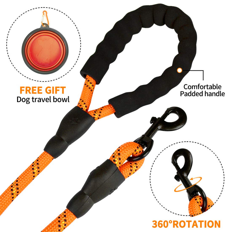 [Australia] - COOYOO - 2 Pack Dog Leash 5 FT Heavy Duty Radiant Colors, Reflective Rope - Padded Handle - Reflective Dog Leash for Medium Large Dogs with Collapsible Pet Bowl Set 4-Black+Orange 