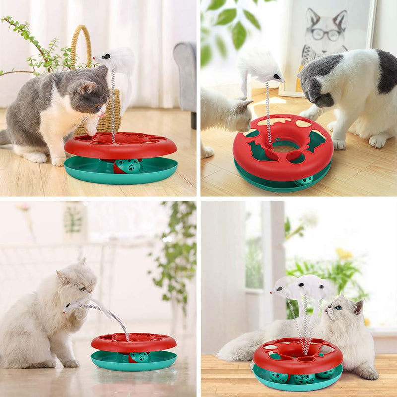 Cat Toys, Cat Toys for Indoor Cats,Interactive Kitten Toys Roller Tracks with Catnip Spring Pet Toy with Exercise Balls Teaser Mouse Christmas red - PawsPlanet Australia