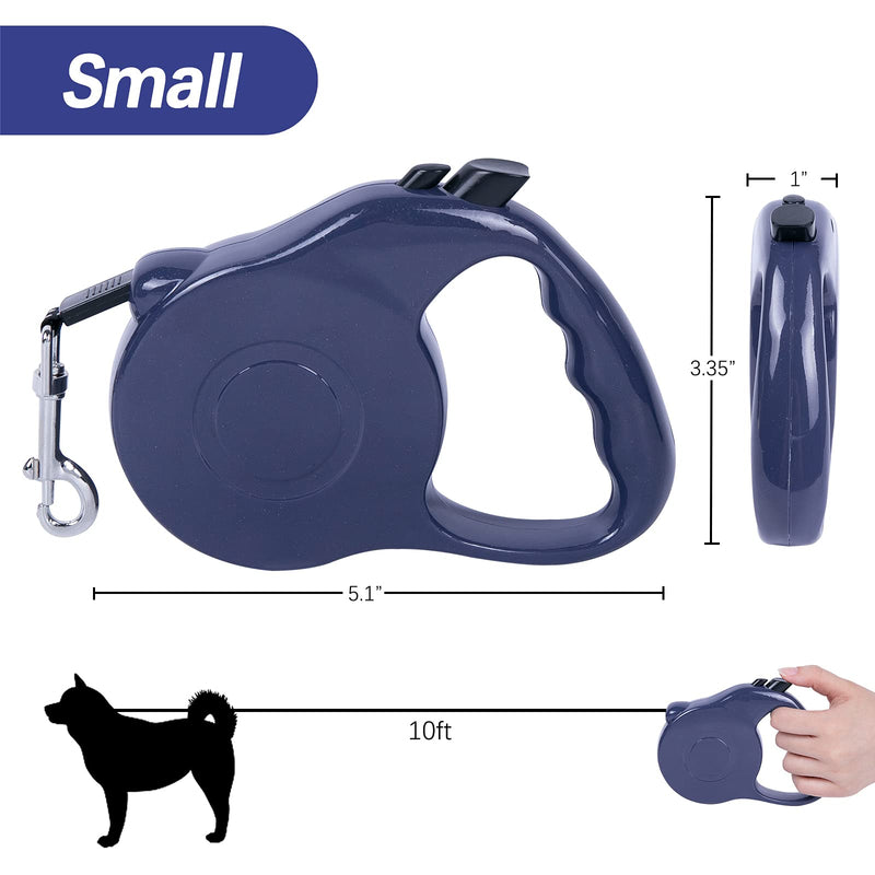 [Upgraded Version] Dunhuang Retractable Dog Leash for X-Small/Small/Medium Dogs, Pet Walking Leash with Anti-Slip Handle, 10/16 ft Strong Nylon Tape, Tangle-Free, One-Handed Lock & Release 10ft (for Dogs Up to 22lbs) Blue - PawsPlanet Australia