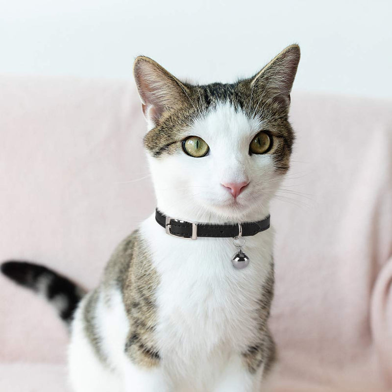 [Australia] - PUPTECK Leather Cat Collars with Bells - 2 Pack Soft Padded Pet Safety Collar for Kitten Puppy Small Dogs Cats XS Black+White 