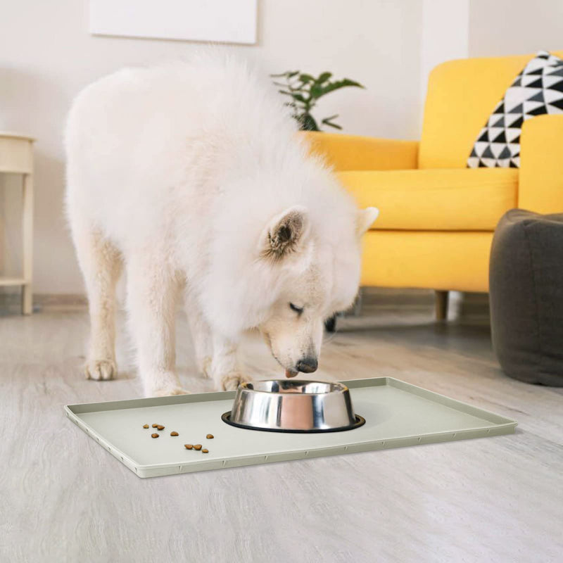 EIOKIT Dog Food Mat, Silicone Waterproof Dog Cat Food Tray,Non Slip Pet Bowl Mats Placemat, Size: (18.5" x 11.5") 0.6",(24"x16") 0.6",(28"x18") 0.8" ,(32"x24") 1" Raised Edge M: 18.5" x 11.5" Beige - PawsPlanet Australia