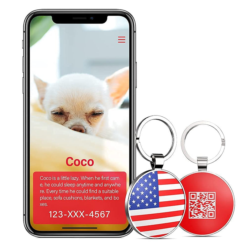 KEKID Pet ID Tags, Dog Tags Anti-Lost, Personalized Pet ID Tag with QR Code Links to Online Profile /Emergency Contact/Modifiable American Flag - PawsPlanet Australia