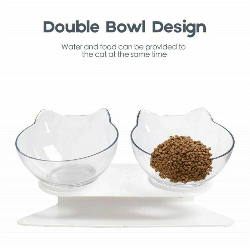 WESTLINK Double Cat Bowl with Raised Stand 15°Tilted Elevated Platform Pet Food & Water Feeders Bowls for Cats & Small Dogs - PawsPlanet Australia