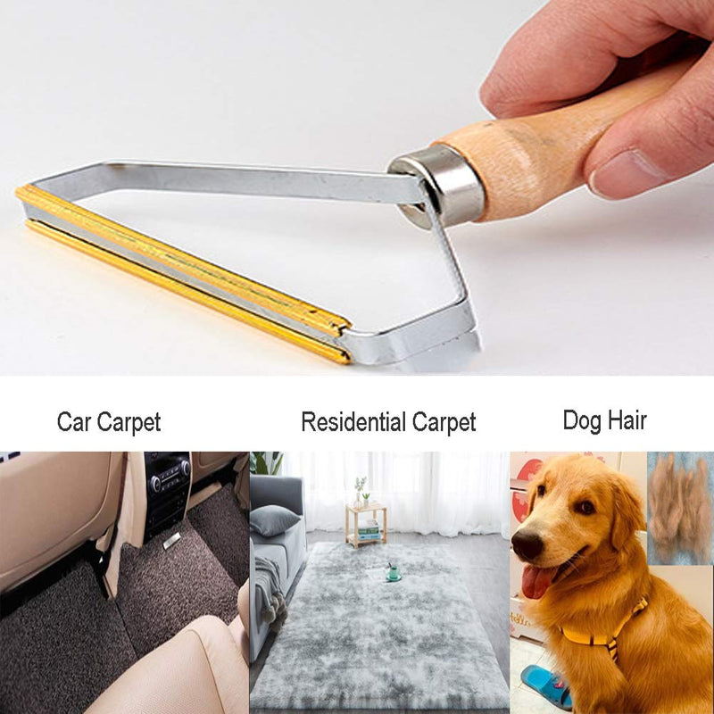 DAIFUQIHUA Carpet Pet Hair Remover, Portable Spark Lint Roller with Wooden Handle, Carpet Pile Brush with Double Sided Metal Scraper Suits Indoor Carpet, Pet Hair, Car Carpet,1 Pc - PawsPlanet Australia