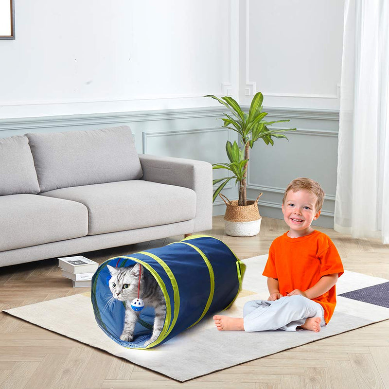 [Australia] - SunStyle Home Cat Tunnels for Indoor Cats 2/3 Way Play Toy Kitty Tunnel Peek Hole Toy with Ball for Cat Tube Fun for Rabbits Kittens and Dogs 2 Way 2pcs（Blue and Grey） 