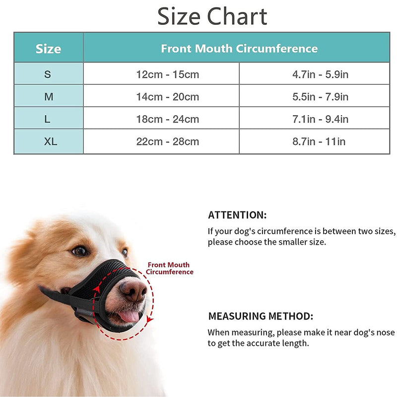 Dog Muzzle, Muzzle with Velcro Fastener, Soft, Prevents Biting, Safe, Breathable Barking and Chewing, with Adjustable Loop, Breathable Mesh - Black, M - PawsPlanet Australia