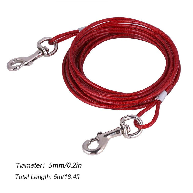 16.4ft Pet Dog Tie Out Cable Long Steel Wire Dog Leash Double Heads Chew Resistant Tieout Leash Outdoor Camping Picnic Strong Pet Safety Rope(Red) Red - PawsPlanet Australia