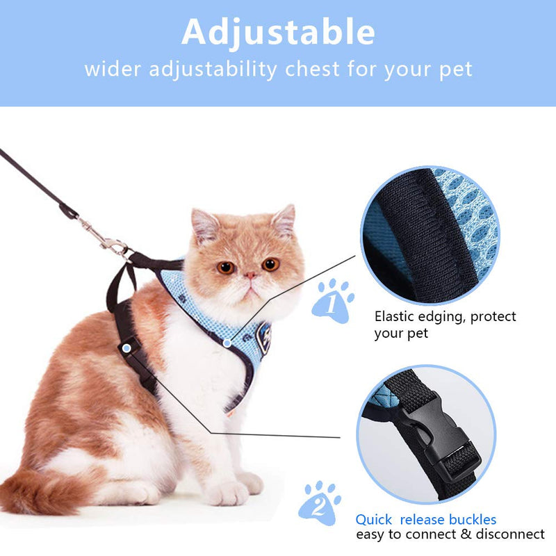 [Australia] - Anyifan Cat Harness and Leash Escape Proof, Small Cat and Dog Harness Soft Mesh Harness Adjustable Cat Vest, Breathable Kitten Puppy Walking Jacket with Metal Leash Ring Fit for Kitten Rabbit Puppy M blue 