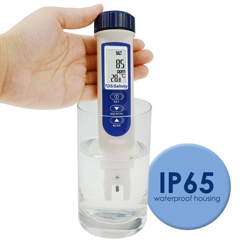 2 in 1 Kit Salinity/TDS & Temperature Meter Monitor 0~14.0pH Measure Range Automatic Calibration Function for Hydroponics, Aquariums, Drinking Water - PawsPlanet Australia