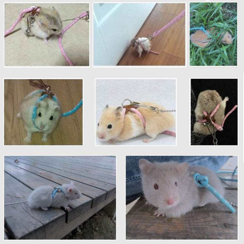 Hamster Harness, Adjustable Outdoor Training Lead Colorful Pull Rope Anti-Bite Chest Straps Vest Leash for Hamster Gerbil Rat Mouse Ferret Chinchilla Glider Squirrel[Pink] Dogs Pink - PawsPlanet Australia