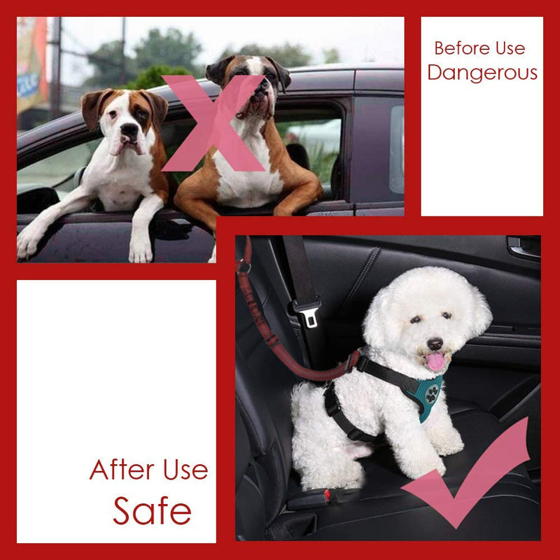 [Australia] - AutoWT Dog Seatbelt, 2 Pack Pet Car Seatbelt Headrest Restraint Adjustable Puppy Safety Seat Belt with Elastic Bungee and Reflective Stripe Connect with Dog Harness Red 