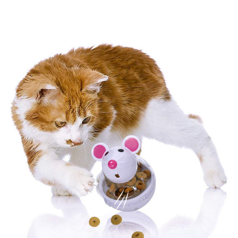 EUYuan 2 Pieces Interactive Cat Food Feeder, Cat Food Ball Dispenser Cat Treat Toy Feeder IQ Treat Training Mouse Shape Tumbler for Kitten Puppy Playing (Pink, White) - PawsPlanet Australia