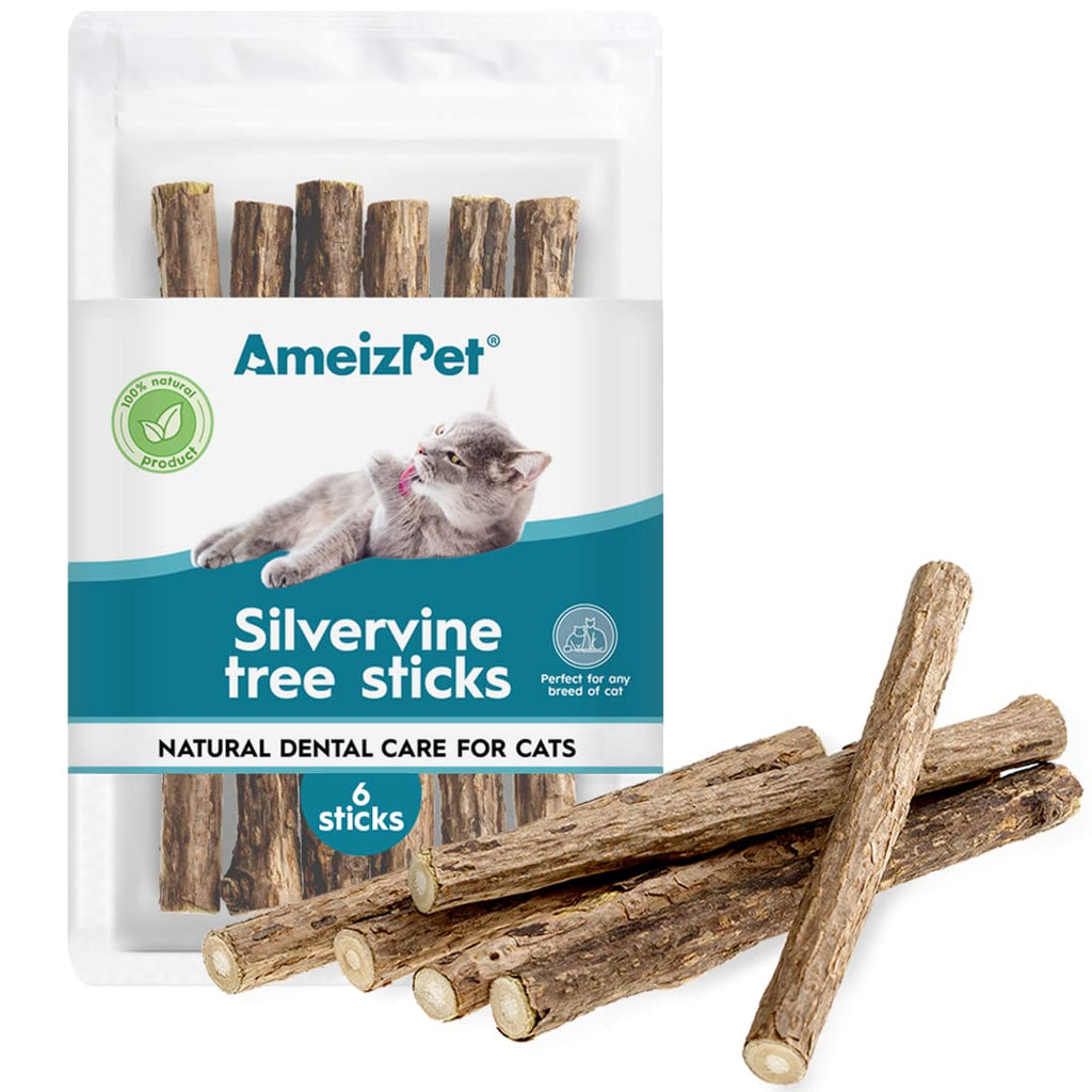 AmeizPet Silvervine Cat Teeth Cleaning Dental Sticks, Cat Dental Chew Sticks - Matatabi Cat Dental Care, Cat Chew Toy 6 Pcs - PawsPlanet Australia