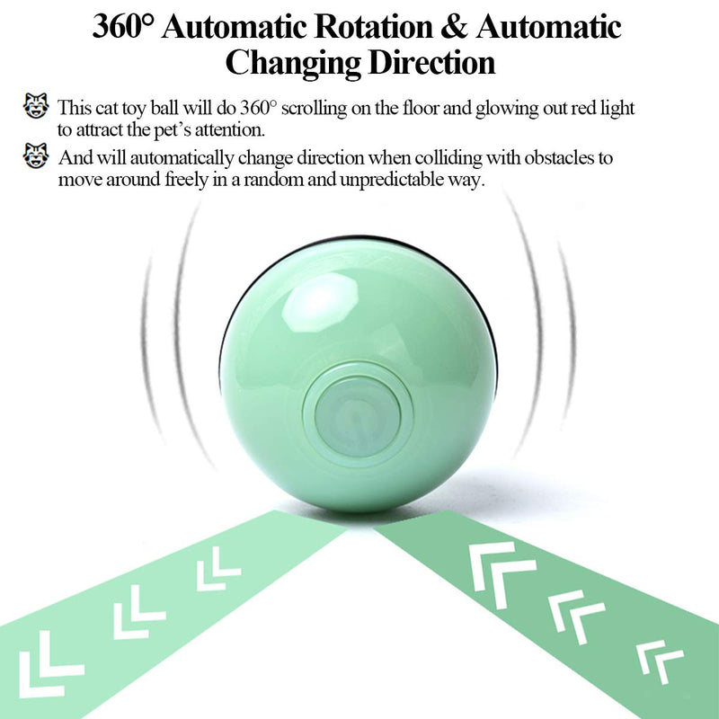 [Australia] - Kingtree Smart Interactive Cat Toy Ball, Upgrade Version 360 Degree Automatic Rolling Launcher Ball with LED Light, USB Rechargeable Self Rotating Chaser Ball Stimulate Hunting Instinct for Kitten Green 