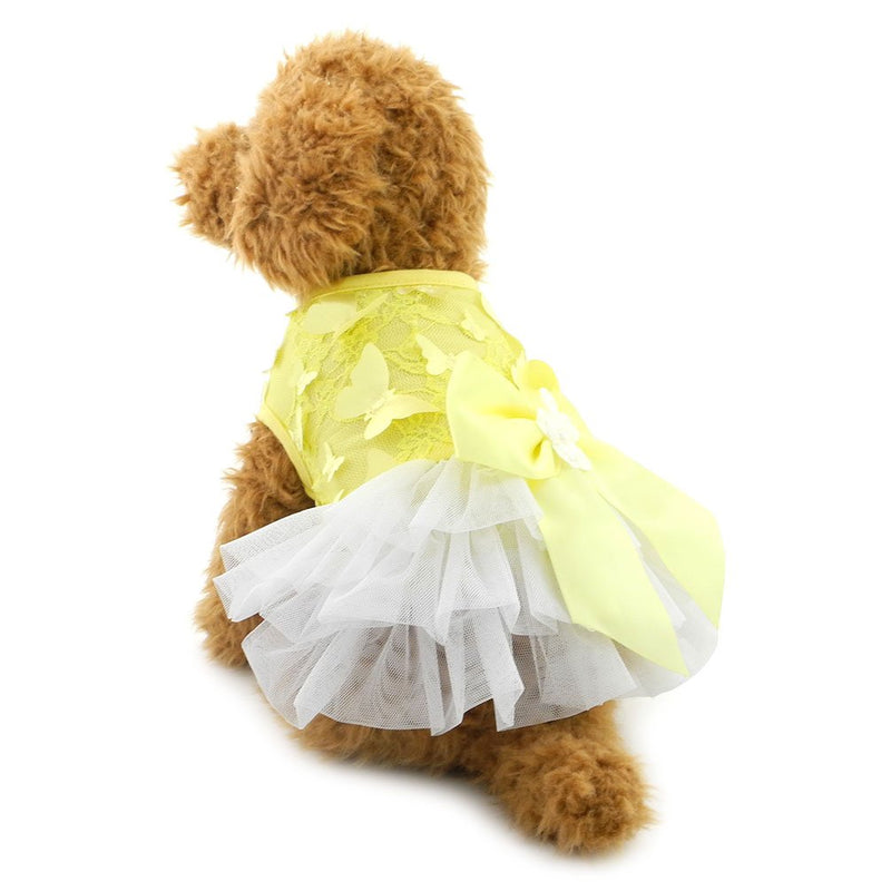 [Australia] - SMALLLEE_LUCKY_STORE Formal Skirt Princess Tutu with Bow for Girl Puppy Clothes Summer Skirt, Large, Pink Yellow 