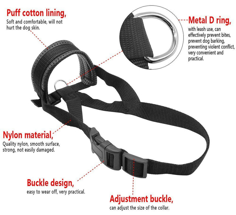 Nylon muzzle to stop dogs from biting, barking and chewing, adjustable loop (S, Black) S Black - PawsPlanet Australia