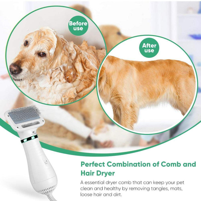 Pet Hair Dryer Comb 2 in 1 300W Portable Dog Grooming Hair Dryer with Slicker Brush Powerful Fur Blower Adjustable Temperature Settings for Small Pets - PawsPlanet Australia