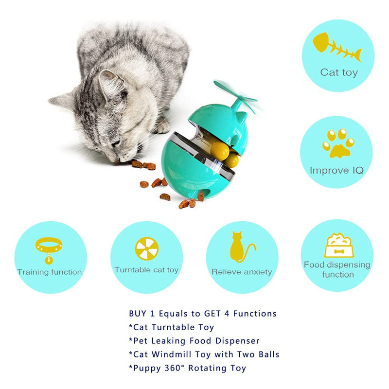 Cat Toys Interactive Cat Food Ball Toys,Cat Treat Dispenser Toy Slow Snack Feeder with Double Interactive Balls and Windmill Propeller,Puppy Puzzle Tumbler Toy,Pet Interactive Tumbler IQ Improving Toy Blue - PawsPlanet Australia