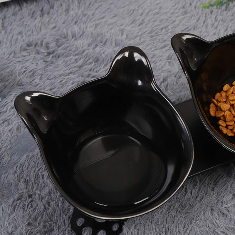 YEZIDE Double Pet Bowls Dog Cat Water & Food Feeder with Non-skid Anti-overflow Plastic Tray and Mat for Puppy Dogs Cats and Other Pets (Black) - PawsPlanet Australia