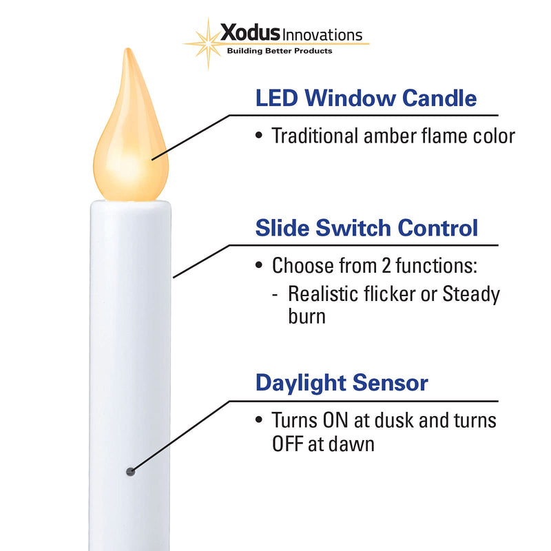 XODUS Innovations FPC1221B Battery Operated LED Dusk to Dawn Window Candle with Amber Steady On or Flicker Flame, Brass - PawsPlanet Australia