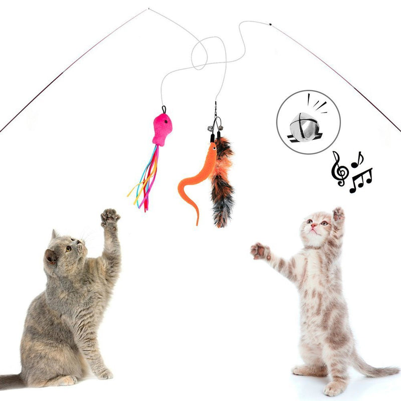 EatronChoi Cat Feather Toy, Cat Toy Wand, 9 pcs Retractable Interactive Cat Teaser Wand Toy Set, Included 2 Wands & 7 Refills Feathers (2 Wand 7 Refills) 2 Wand 7 Refills - PawsPlanet Australia